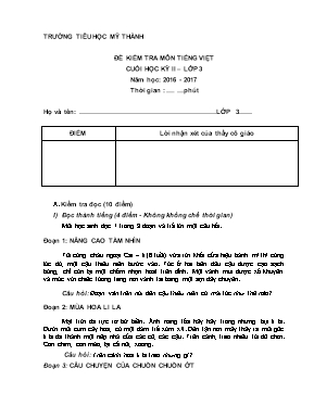 Đề kiểm tra học kì II Tiếng việt lớp 3 - Năm học 2016-2017 - Trường Tiểu học Mỹ Thành